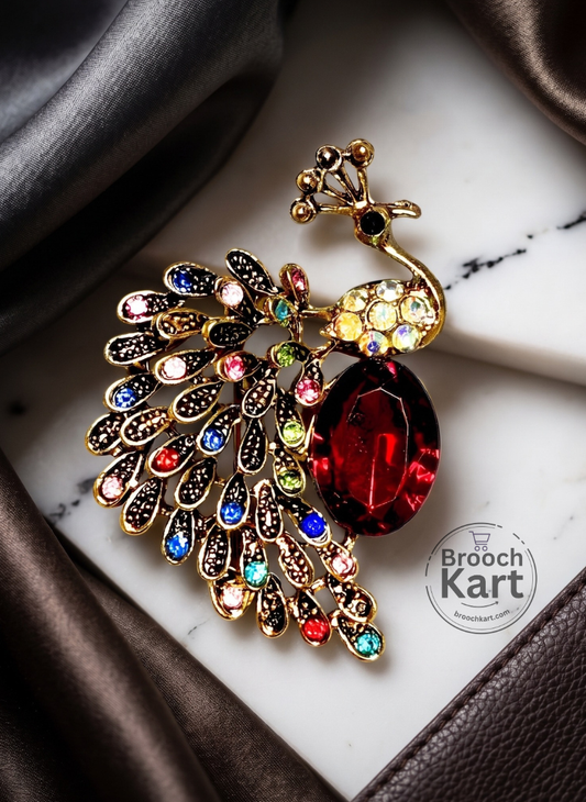 Feathery Peacock Brooch