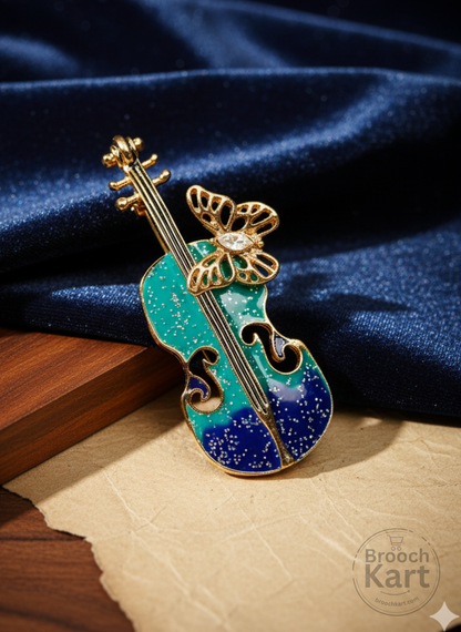 Guitar & Butterfly Brooch