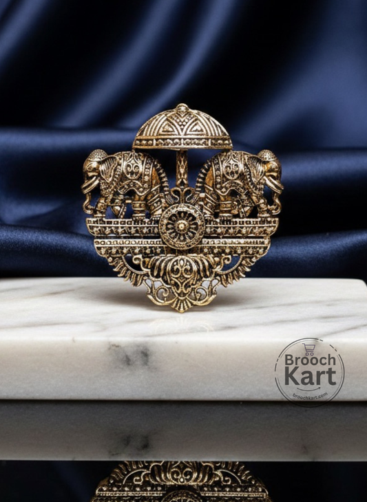 Golden Ambari Twin Elephants Brooch
