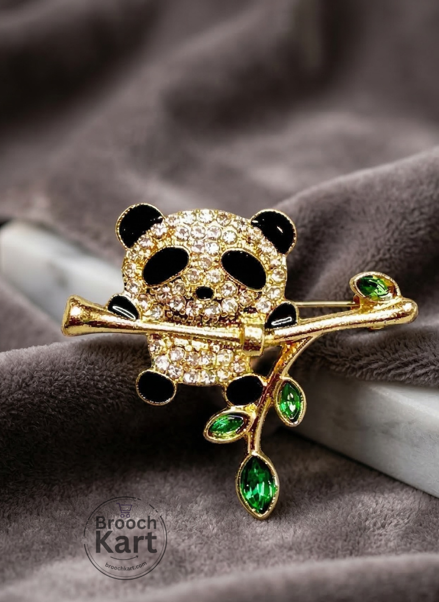 Panda on a Branch Brooch