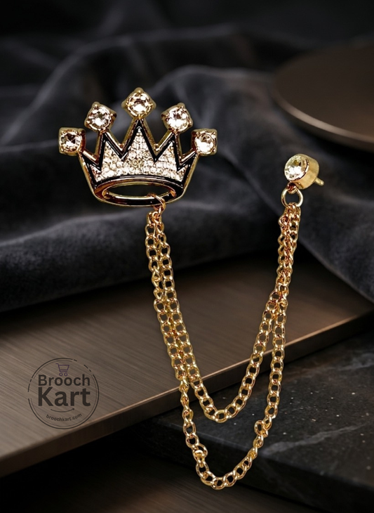 Five Crystal Crown Chain Lapel Pin  Brooch