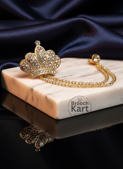 Royal Crystal Crown Chain Lapel Pin Brooch