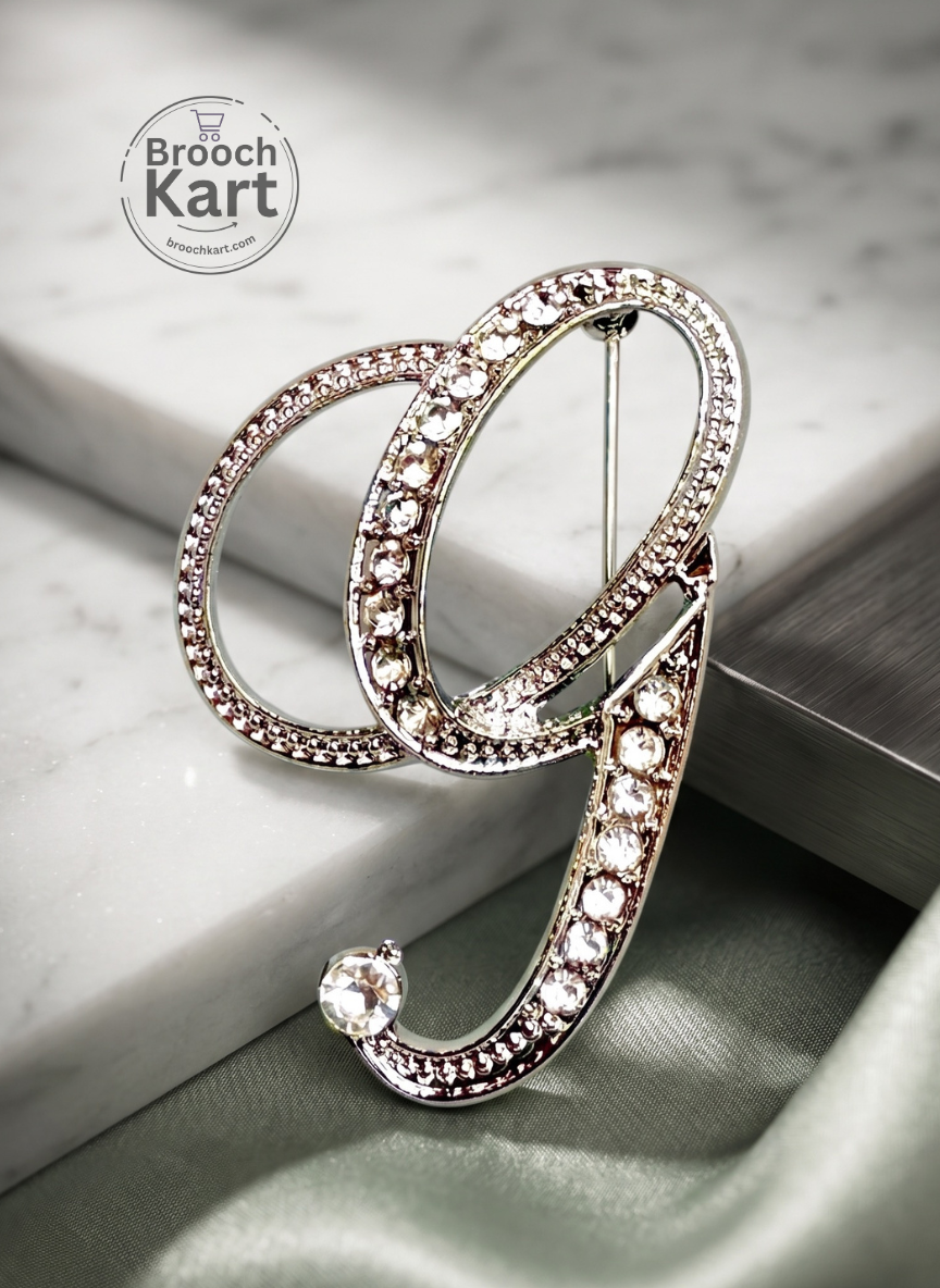 Crystal Silver Letters Brooch