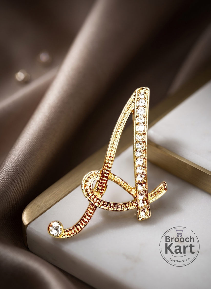 Crystal Golden Letters Brooch